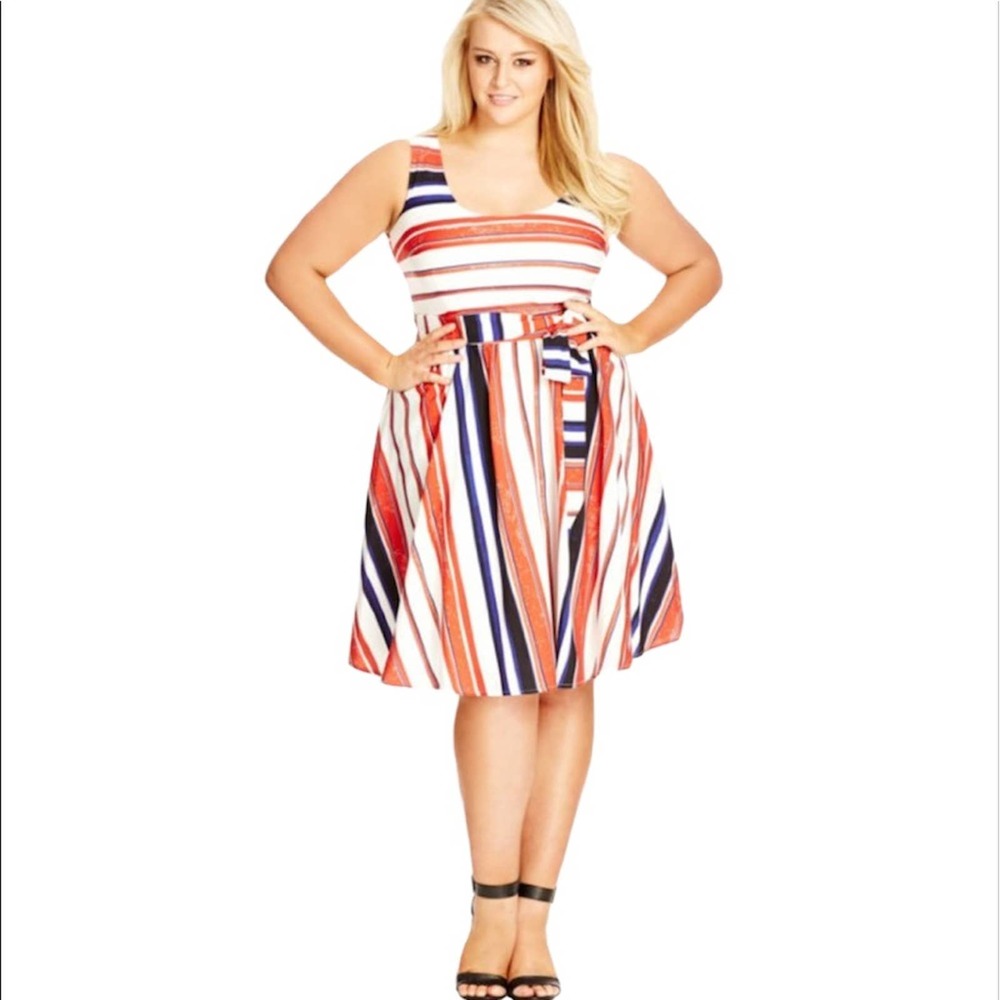 City Chic Fresh Stripe Fit & Flare Dress Size 14 Plus